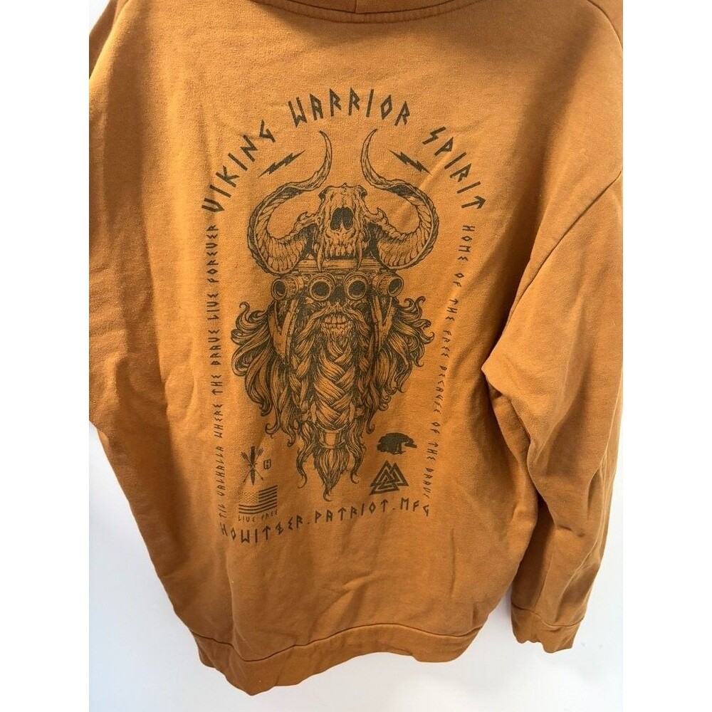 Howitzer Viking Warrior Spirit Hoodie Mens Mustard Yellow Graphic Pullover - Picture 6 of 7